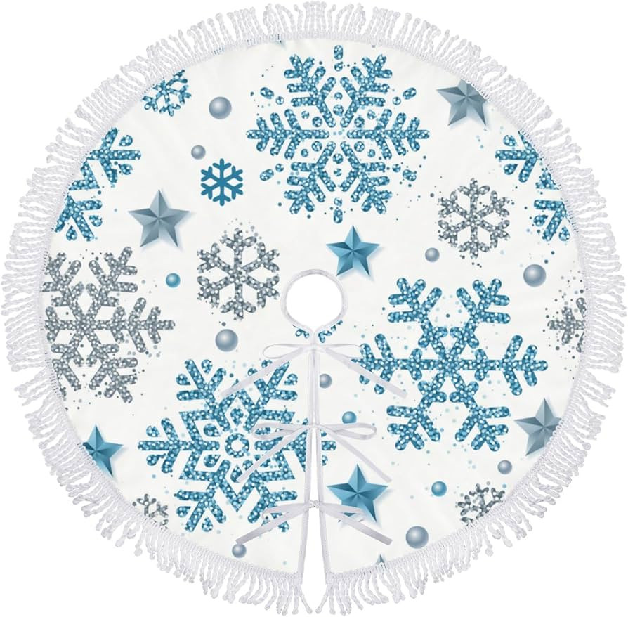 Amazon.com: BVOGOS 30 inch Small Christmas Tree Skirts Silver Blue Snowflake Christmas Decoration... | Amazon (US)