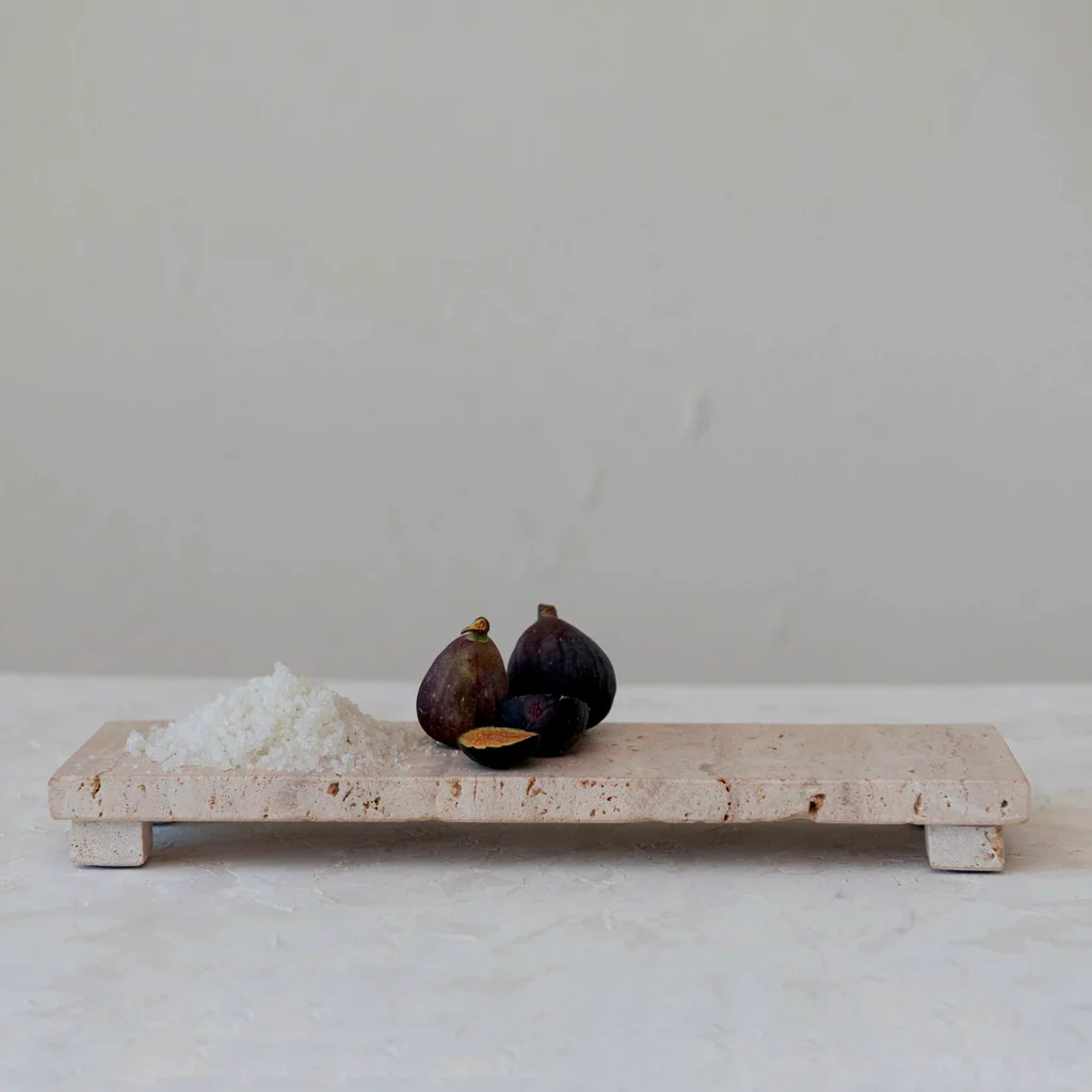 Cojio Footed Travertine Tray | Pepper + Vetiver