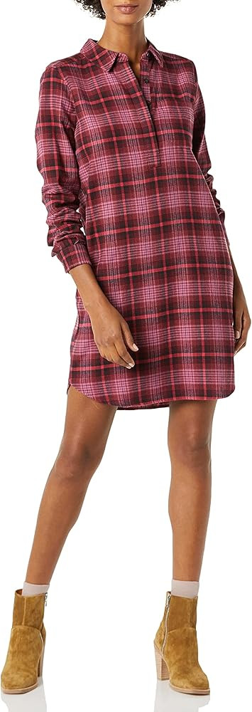 Amazon Brand - Goodthreads Women's Flannel Long Sleeve Relaxed Fit Popover Shirt Dress | Amazon (US)