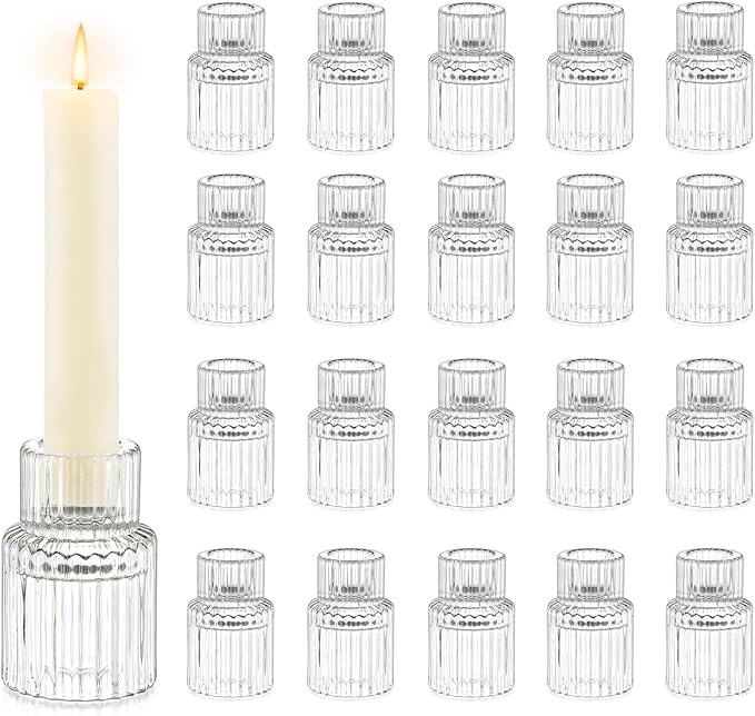 Candle Holder Glass Candlestick Holders: Hewory 20PCS Clear Taper Candle Holders Bulk for Table C... | Amazon (US)