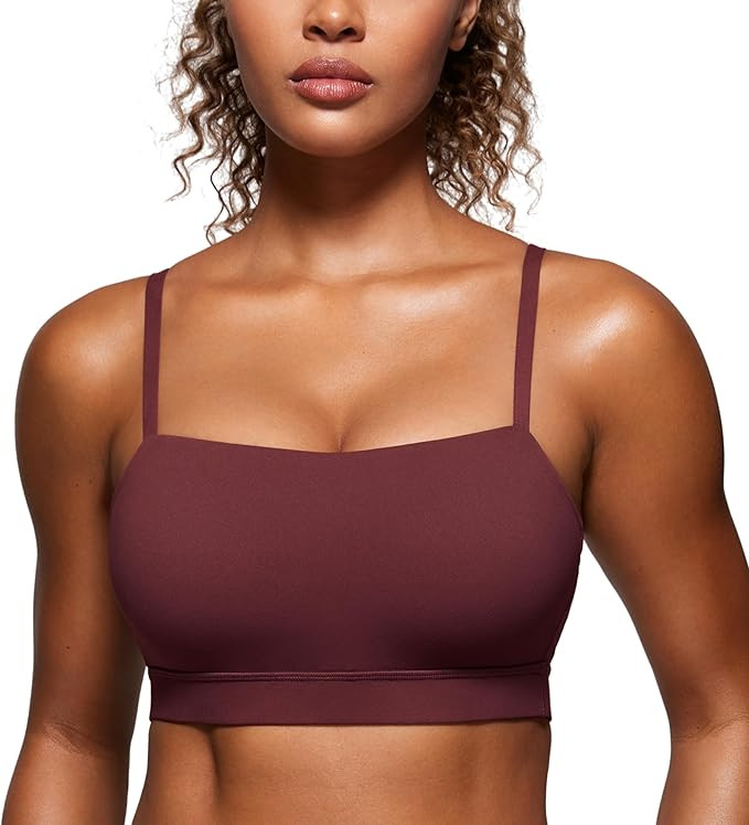 CRZ YOGA Butterluxe Womens Adjustable Spaghetti Thin Strap Sports Bra - Padded Wireless Square Ne... | Amazon (US)
