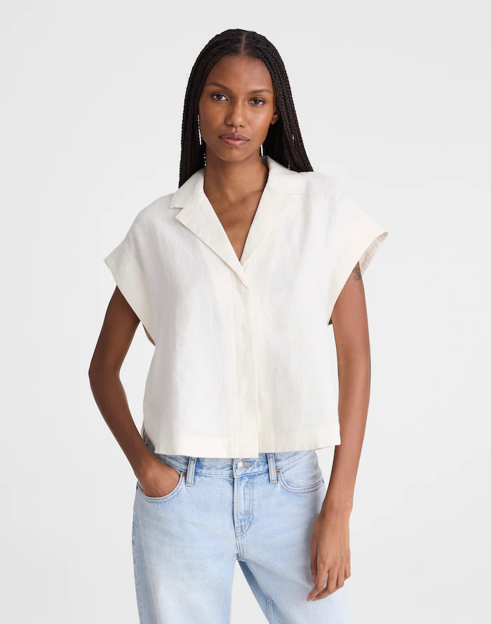 Notch-Collar Popover Shirt in 100% Linen | Madewell