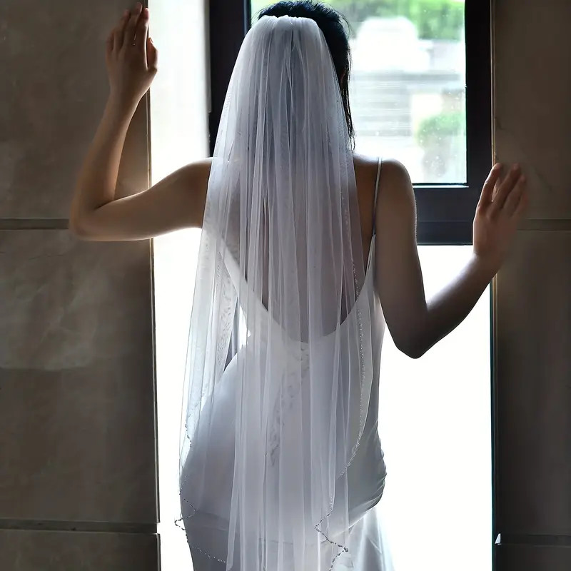 Long Head Veil Comb Faux Pearl Edge Veil Elegant Bridal - Temu | Temu Affiliate Program