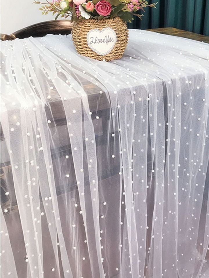 1pc White Pearl Yarn Tablecloth, Suitable For Dessert Table Decoration, Party Gathering Or Table ... | SHEIN