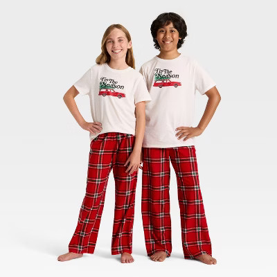 Kids' "Tis the Season" Short Sleeve Holiday Matching Family Pajama Shirt - Wondershop™ Cream | Target