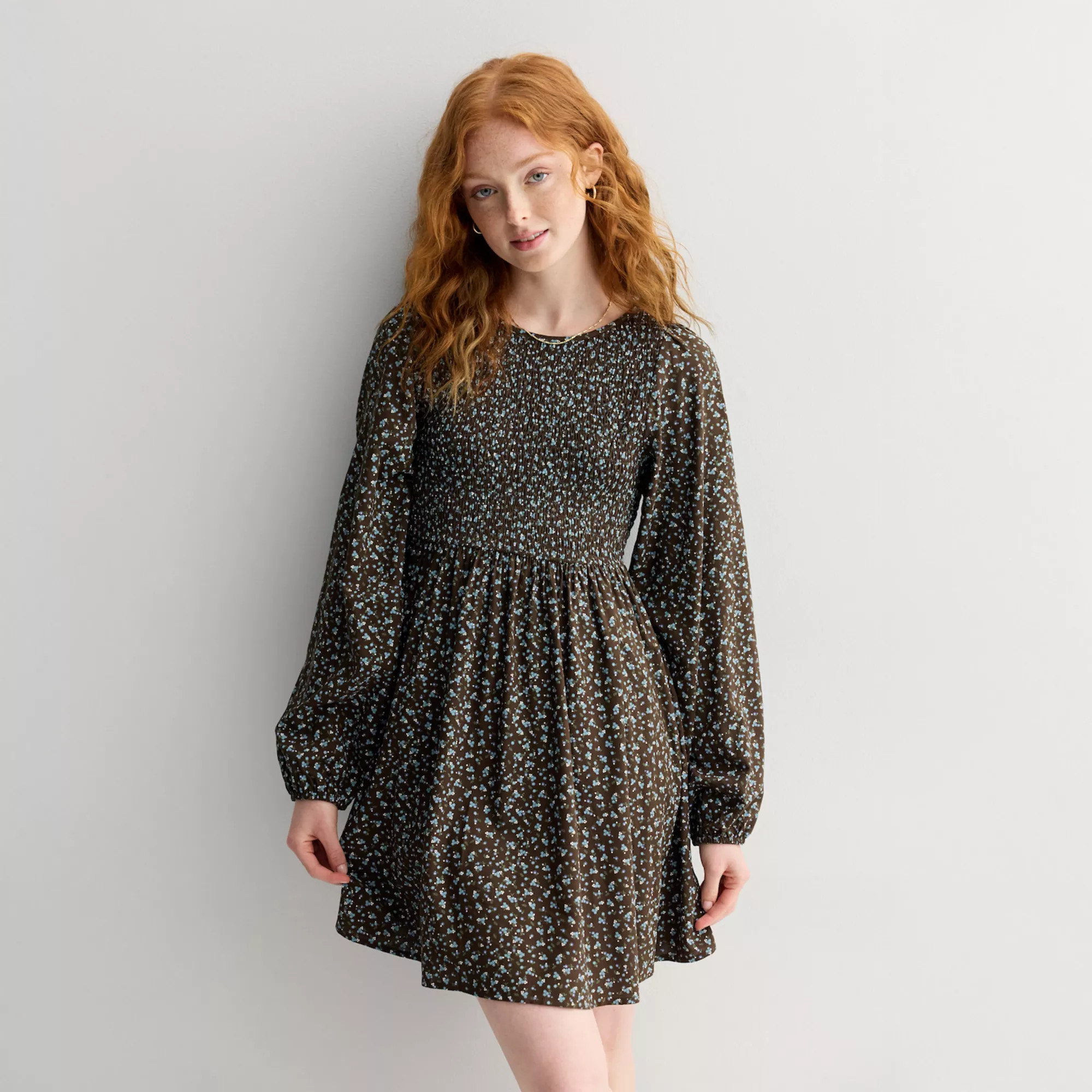 Juniors' SO® Smocked Long Sleeve Mini Dress | Kohl's