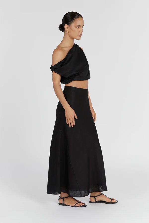 CASS BLACK LINEN CROP TOP | DISSH