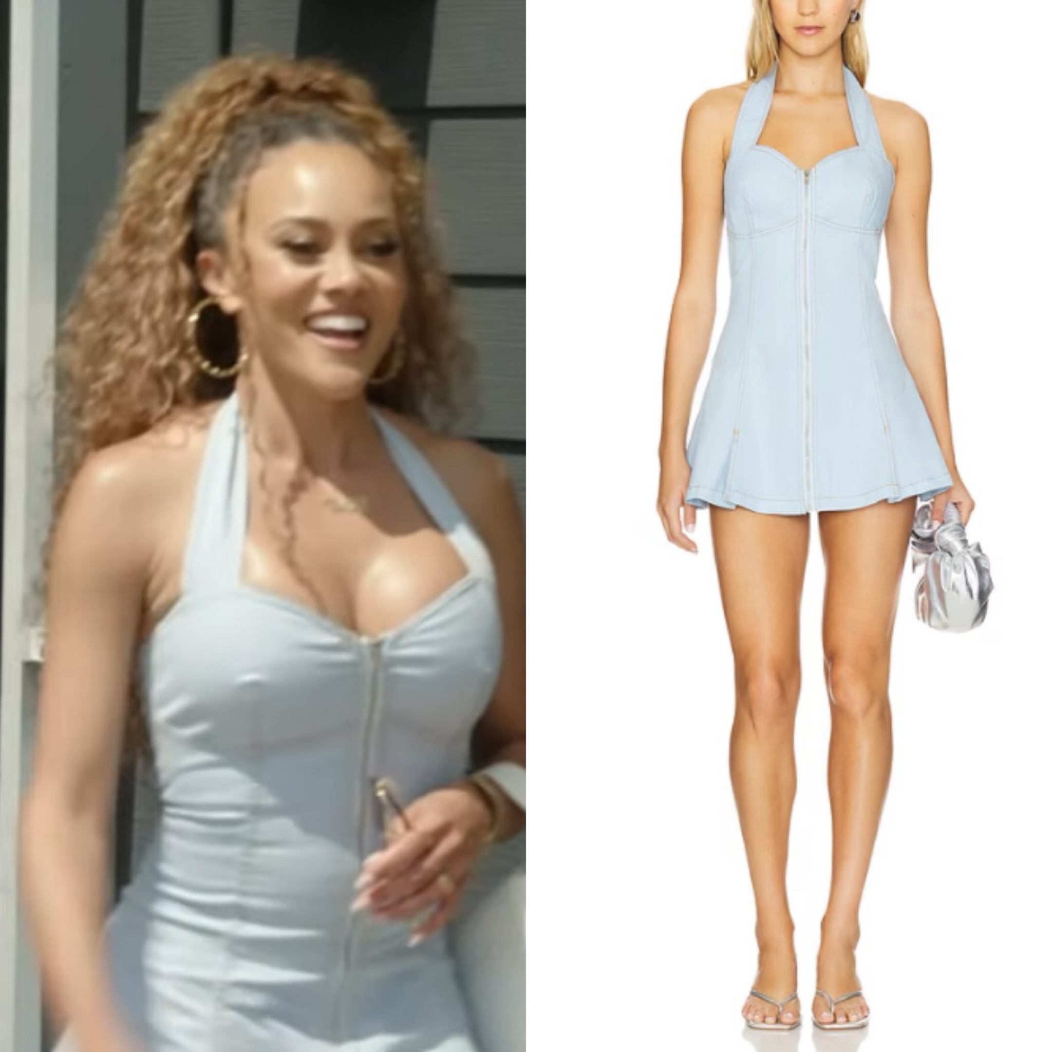 Ashley Darby’s Light Blue Zip Up Halter Dress