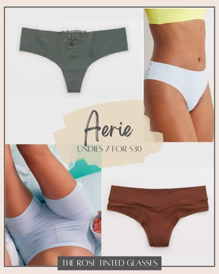 Aerie undies are 7 for $30 and they are soft as butter!! Just tried them for the first time last month and I am in love. Cant believe I’ve been missing out my whole life! 

Underwear | bike shorts | bloomers | thong | No Show Undies | American Eagle |

#LTKstyletip #LTKunder50 #LTKsalealert