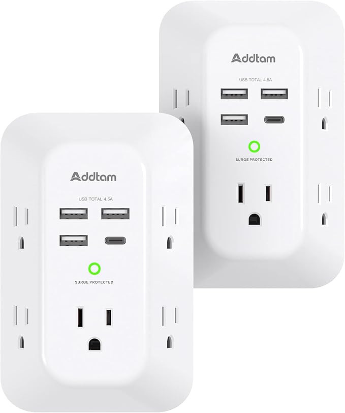 2 Pack USB Wall Charger Surge Protector, 5 Outlet Extender with 4 USB Charging Ports ( 1 USB C Ou... | Amazon (US)