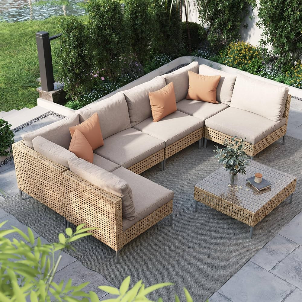 Grand patio 7-Piece Wicker Patio Furniture Set, All-Weather Outdoor Sectional Sofa with Water Res... | Amazon (US)