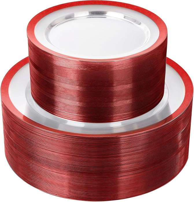 supernal 120pcs Clear and Red Plastic Party Plates Disposable Fancy Plastic Plates Heavy Duty, Un... | Amazon (US)