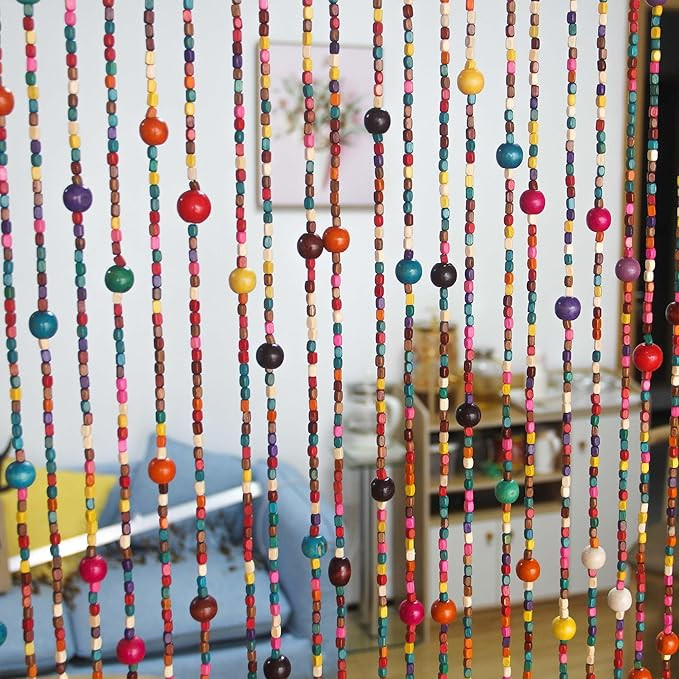 38 Strands Colorful Boho Hippie Door Beads Curtain, Hanging Wood Beaded Curtain for Doorways 36 I... | Amazon (US)