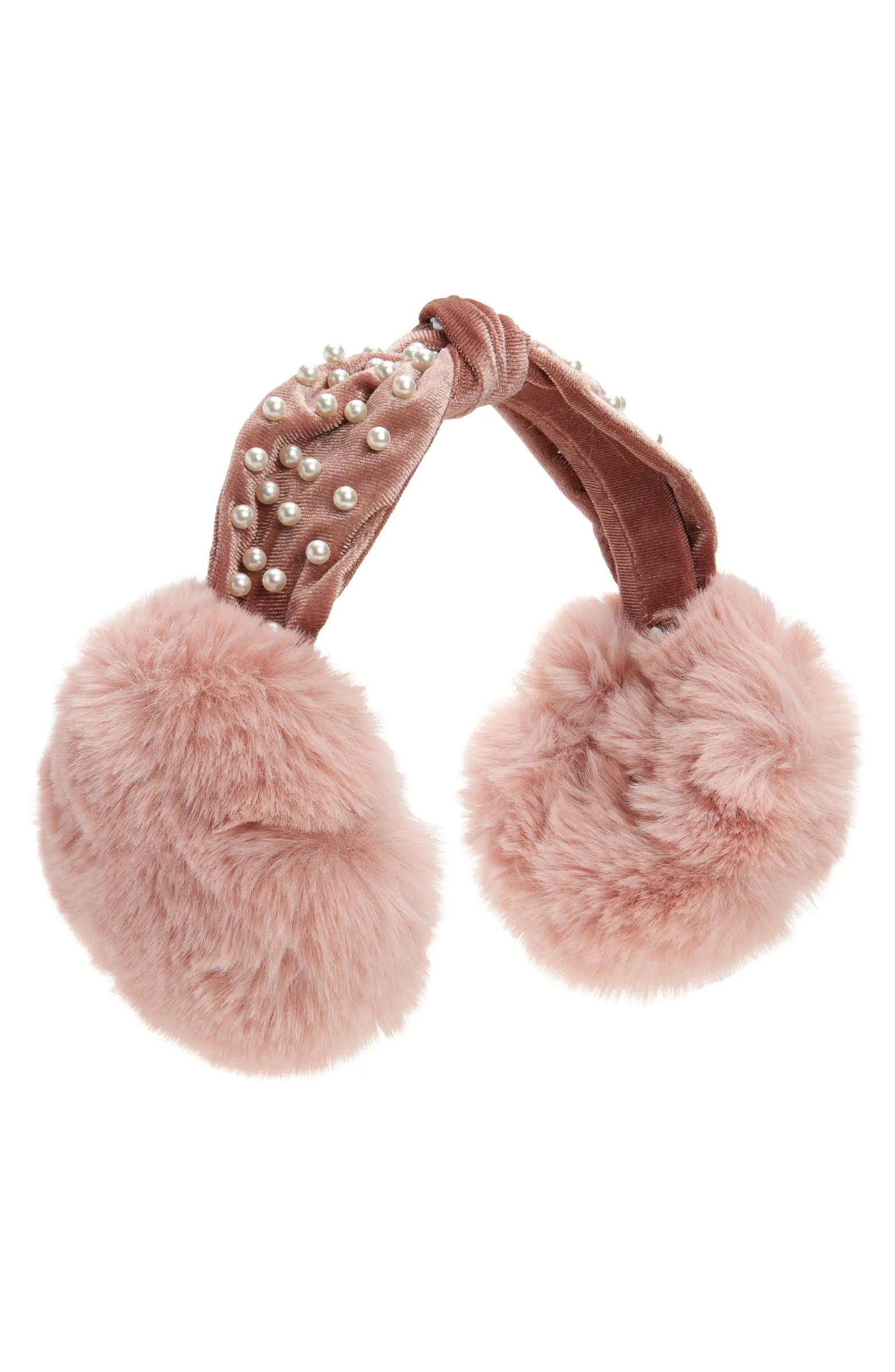 Kids' Imitation Pearl Embellished Faux Fur Earmuffs | Nordstrom
