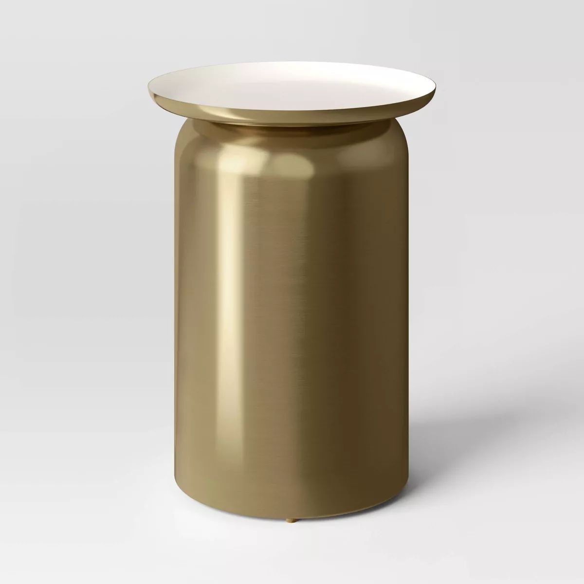 Brushed Brass Accent Table - Threshold™: Cylindrical, No Assembly, Iron Frame & Tray Top | Target