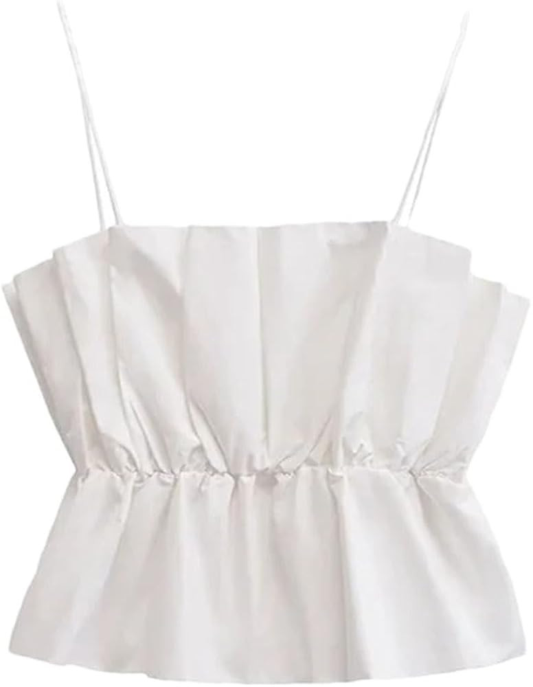 Women’S Casual Pleated Shoulder Backless Sexy Crop Top Commute Minimalist Basic Tank Pullover | Amazon (US)