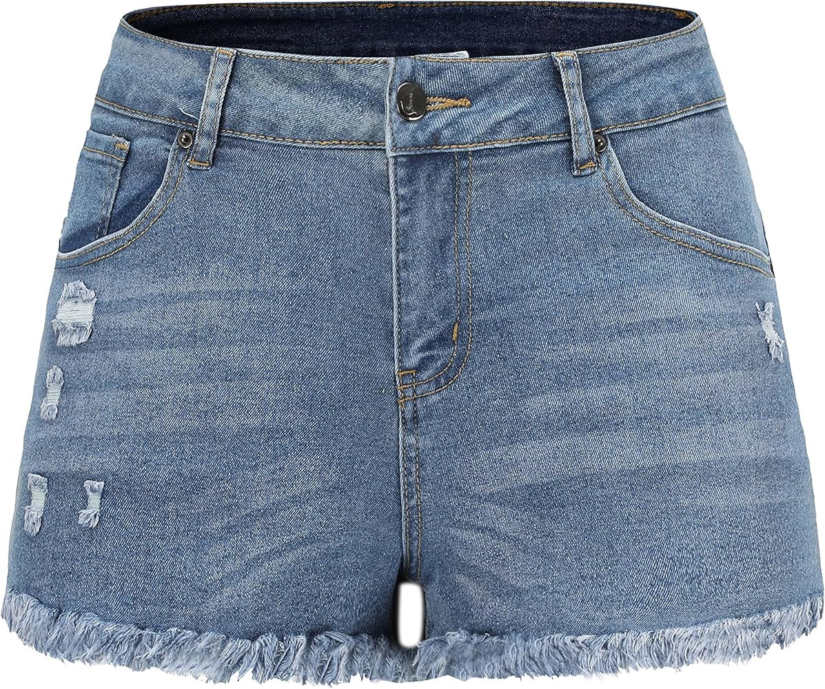 THUNDER STAR Ripped Jean Shorts for Women Denim Shorts Outfit Amazon Denim Shorts Amazon Jean Shorts | Amazon (US)