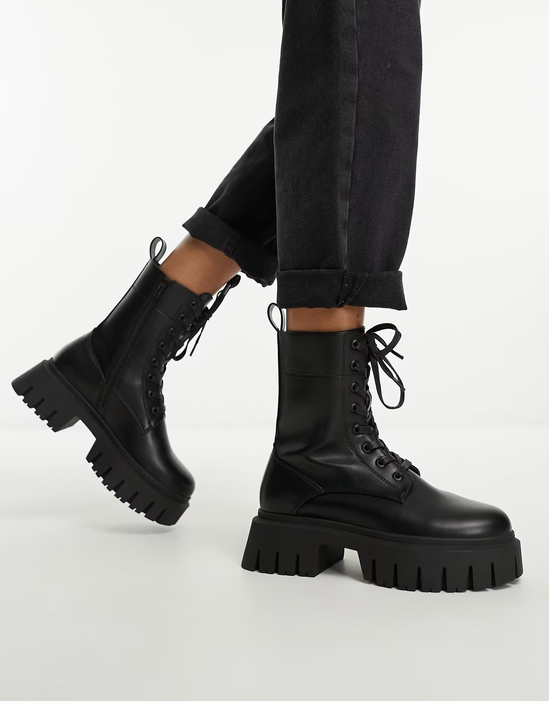ASOS DESIGN Wide Fit Anchor chunky lace up boots in black | ASOS (Global)