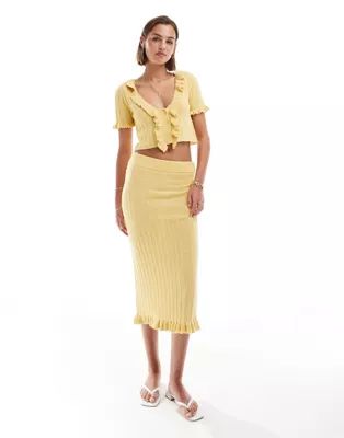 ASOS DESIGN knitted midaxi skirt with frill co-ord in yellow | ASOS (Global)