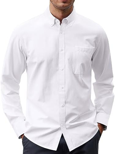 J.VER Men's Oxford Shirt Solid Casual Button Down Collar Shirts Long Sleeve Dress Shirts with Poc... | Amazon (US)