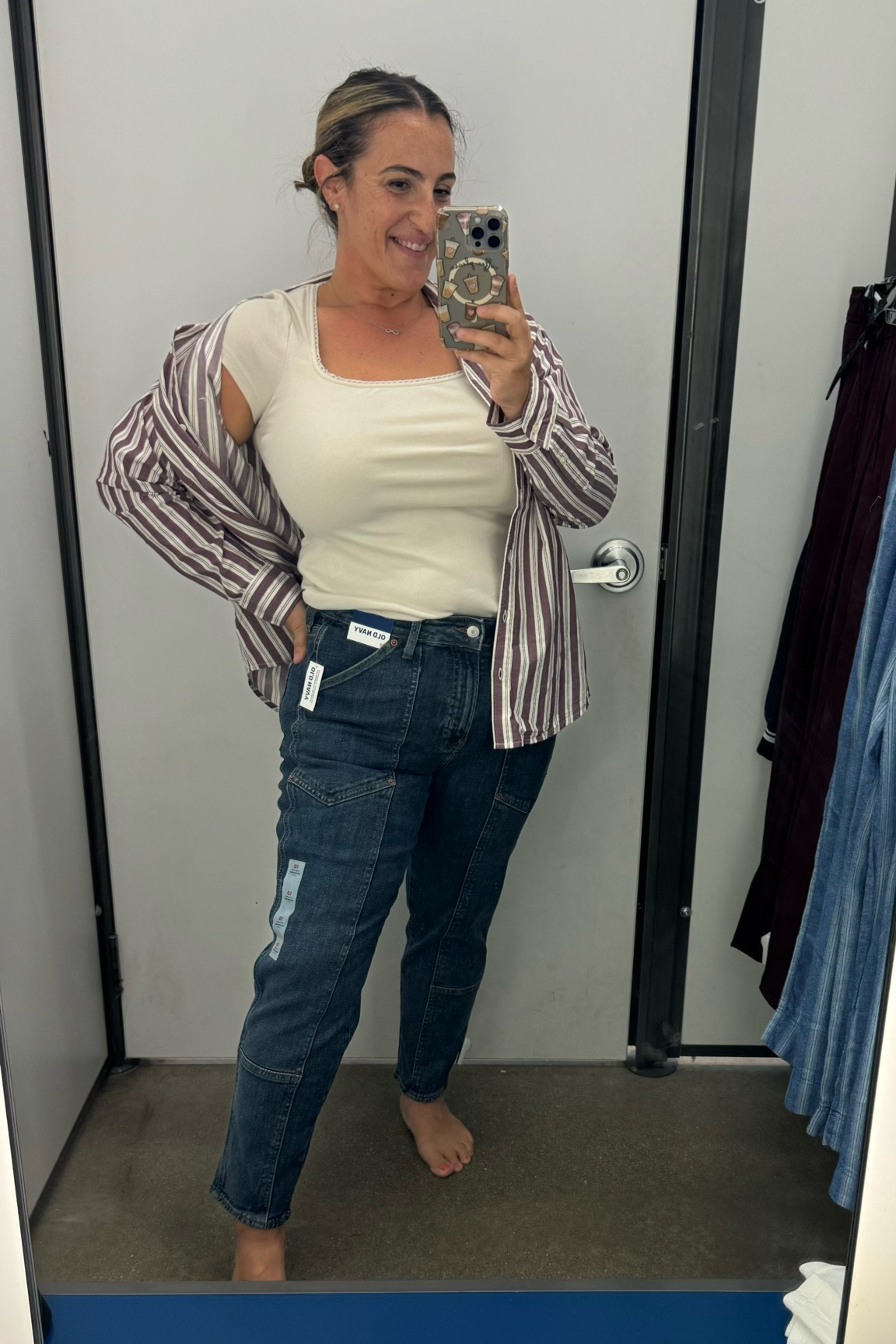 Love these jeans! They do have a slight stretch to them! Ankle length on me! Size large on top and size 10 in the jeans.

#LTKOver40 #LTKSummerSales #LTKStyleTip