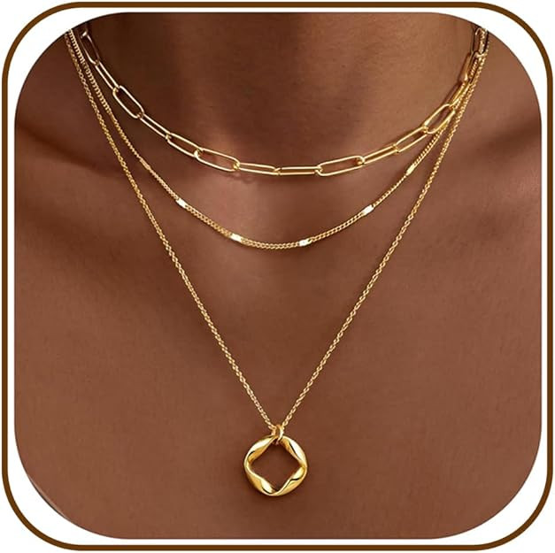 Poxtex Layered Gold Necklaces for Women, Stackable Dainty 14K Gold Silver Plated Trendy Simple He... | Amazon (US)