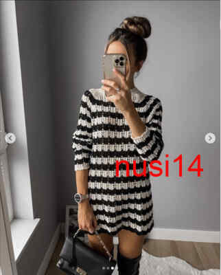 ZARA NEW WOMAN STRIPED POINTELLE KNIT SWEATER S,M,L 3859/115 | eBay US