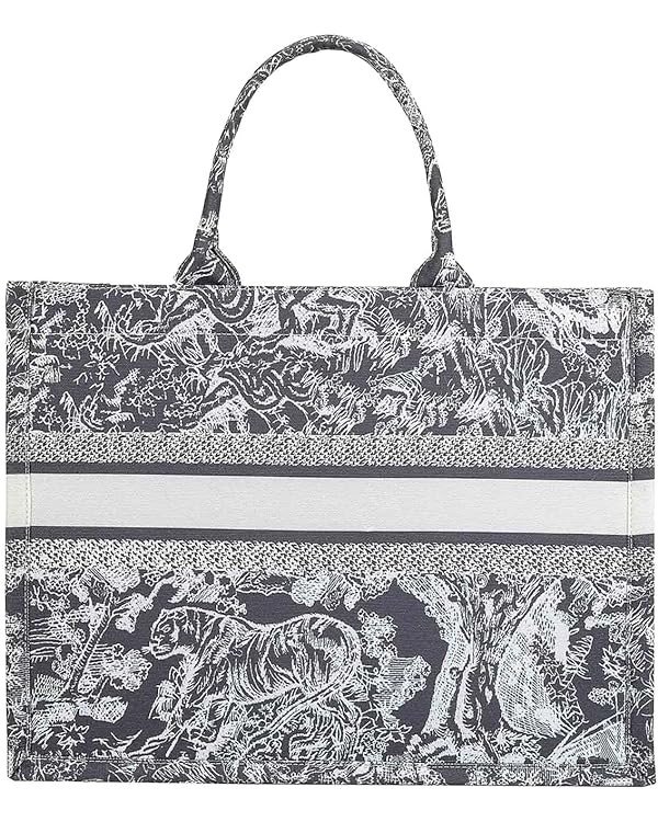 Fashion luxury tote bag cotton linen one shoulder handbag large capacity jacquard embroidery retr... | Amazon (US)