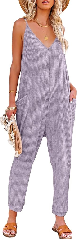 AlvaQ Jumpsuits for Women Casual Spring Clothes Sleeveless Loose Spaghetti Strap Overalls Jumpers... | Amazon (US)