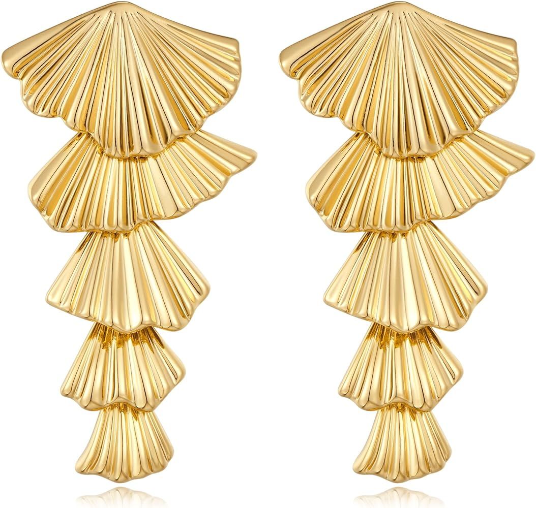 Gold Shell Drop Earrings for Women Seashell Dangle Earrings Ocean Beach Earrings Boho Statement E... | Amazon (US)