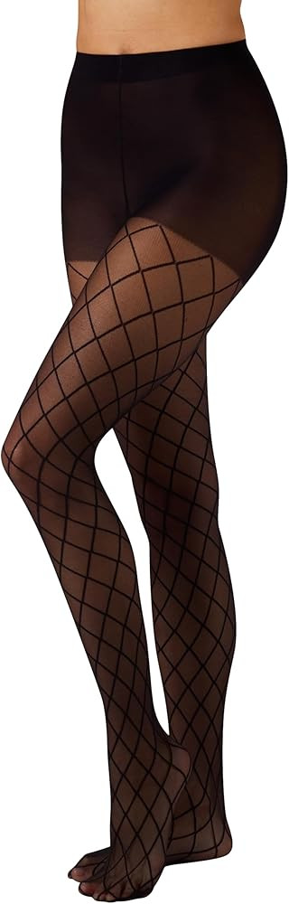 L'eggs Casual Women's Fashion Diamond Tights, Control Top, Sheer Toe, Black, Size Large/X Large(P... | Amazon (US)