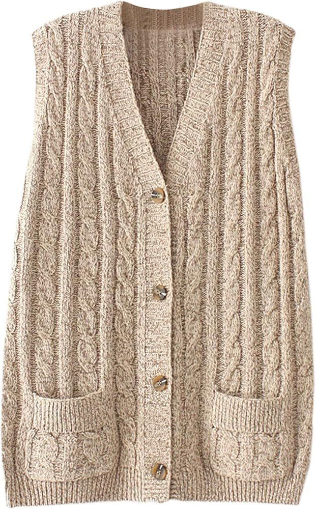 Aeneontrue Women's Sleeveless Long Cardigans Front Open Knit Vest Button Down Sweater Tops | Amazon (US)