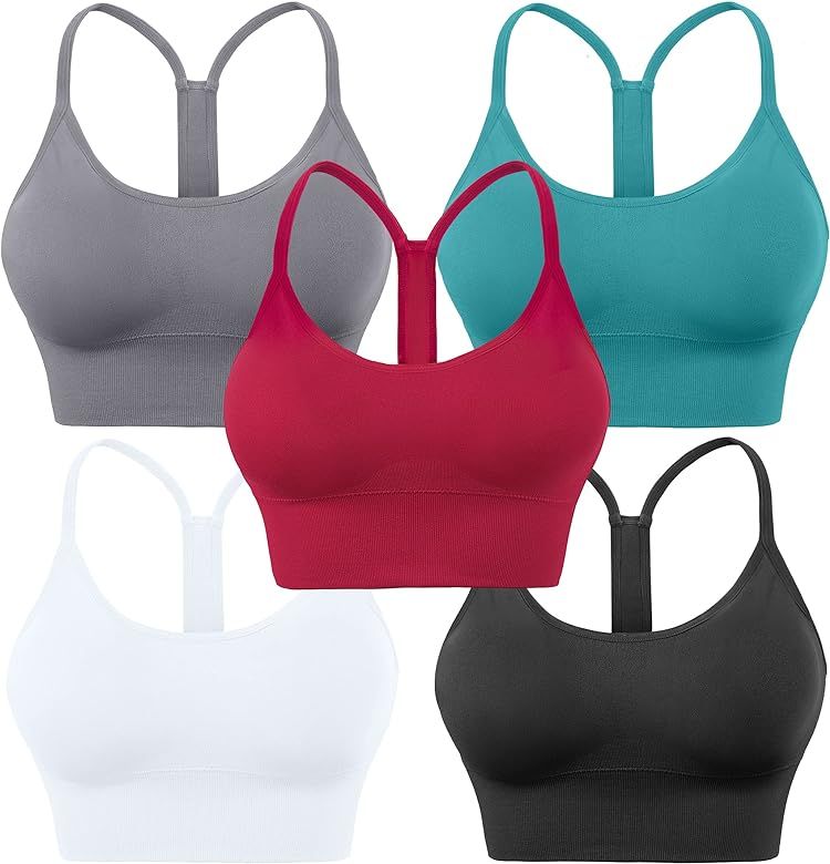 Evercute Racerback Sports Bras Padded Y Racer Back Cropped Bras for Yoga Workout Fitness Low Impact | Amazon (US)