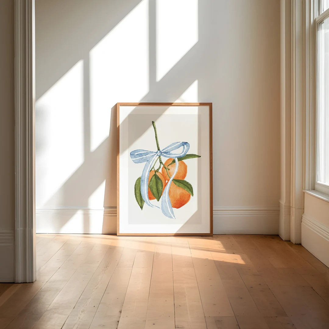 Watercolor Oranges Print, Digital Download, Kitchen Fruit Print, Bows Art Print, Oranges Print | Etsy (US)