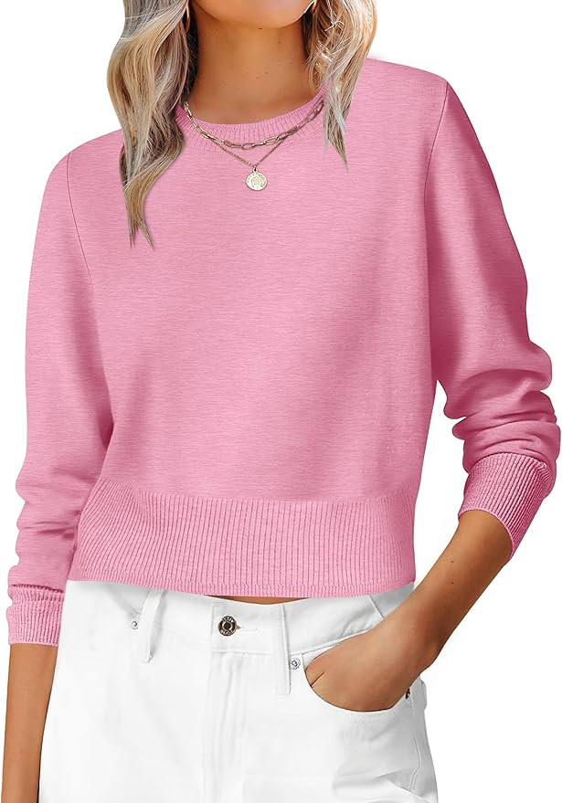 ANRABESS Women’s Long Sleeve Sweaters Cropped Crew Neck Business Casual Light Weight Sweater To... | Amazon (US)