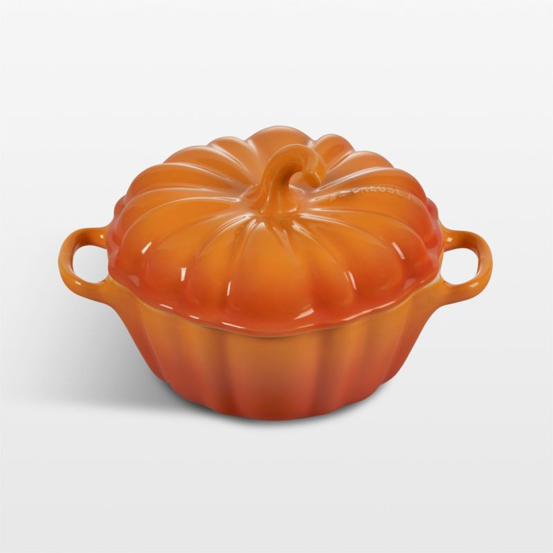 Le Creuset Persimmon 12-oz. Figural Pumpkin Petite Cocotte + Reviews | Crate & Barrel | Crate & Barrel
