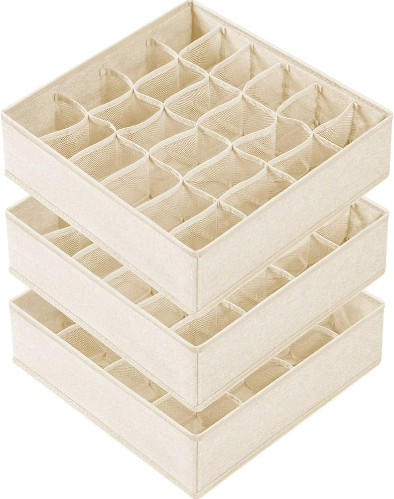 Criusia 3 Pack Sock Underwear Organizer Dividers, 64 Cell Fabric Foldable Cabinet Closet Organize... | Amazon (US)