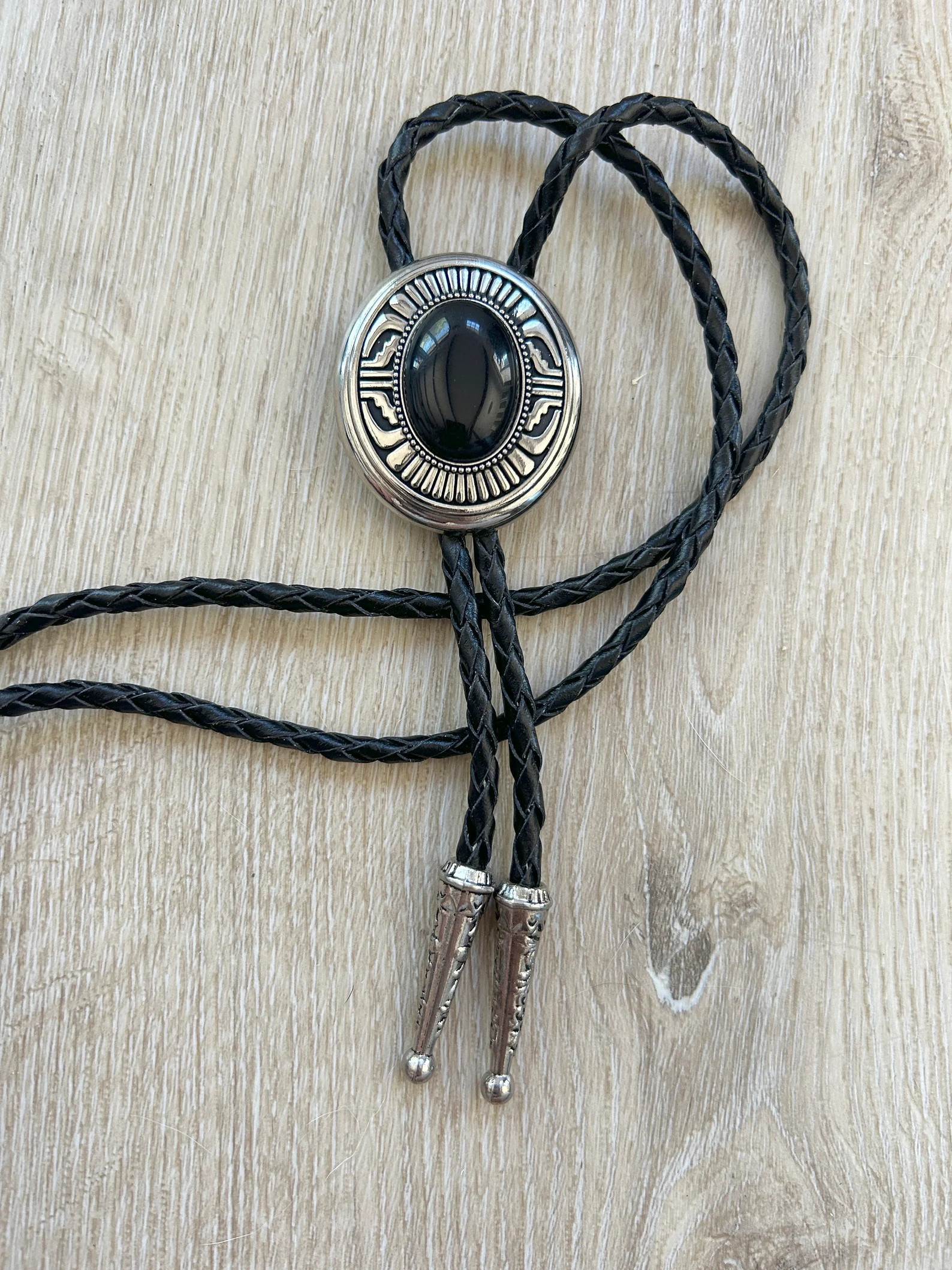 Southwestern Bolo Tie : Black Onyx Stone, Leather Cord Cowboy Necktie | Etsy (US)