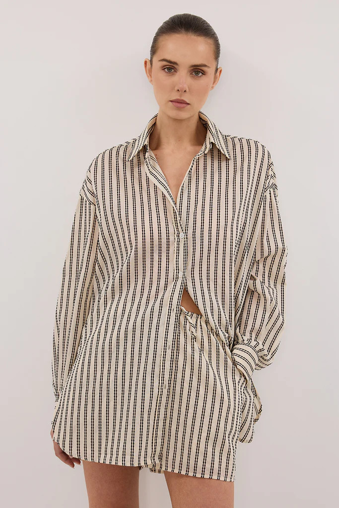 ELLIE CREAM OVERSIZED LONG SLEEVE STRIPE SHIRT | DISSH