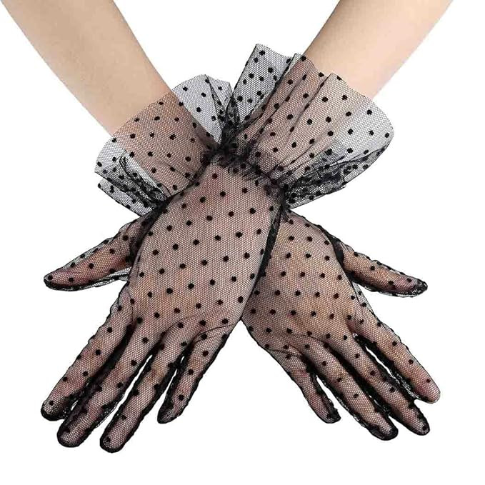 Aularso Short Lace Gloves Wedding Polka Dots Glove 1950’s Tea Party Wrist Length Gloves for Wom... | Amazon (US)