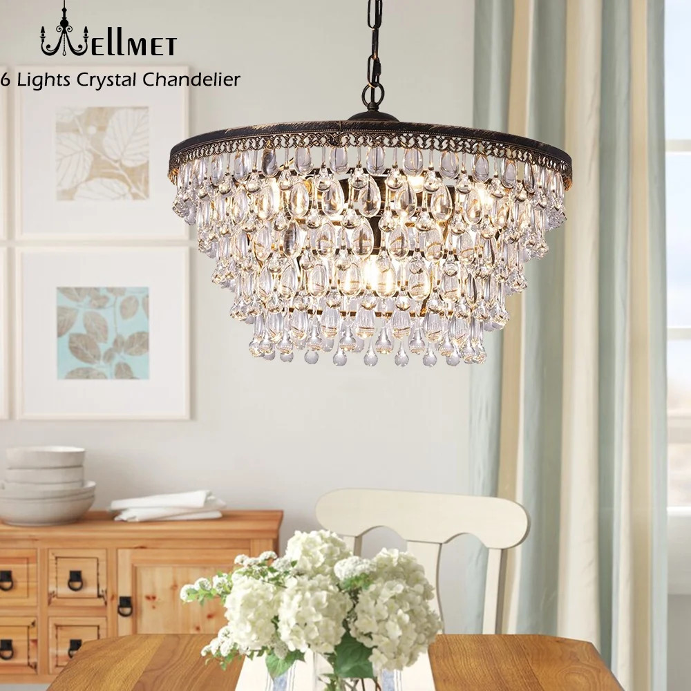 20" Antique Bronze Crystal Chandeliers, Adjustable Ceiling Light 6 Lights 5 Tiers Pendant Lightin... | Walmart (US)