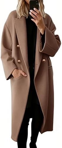 Hooever Women's Winter Double Breasted Wool Coat Drop Shoulder Long Sleeve Notch Lapel Long Trenc... | Amazon (US)