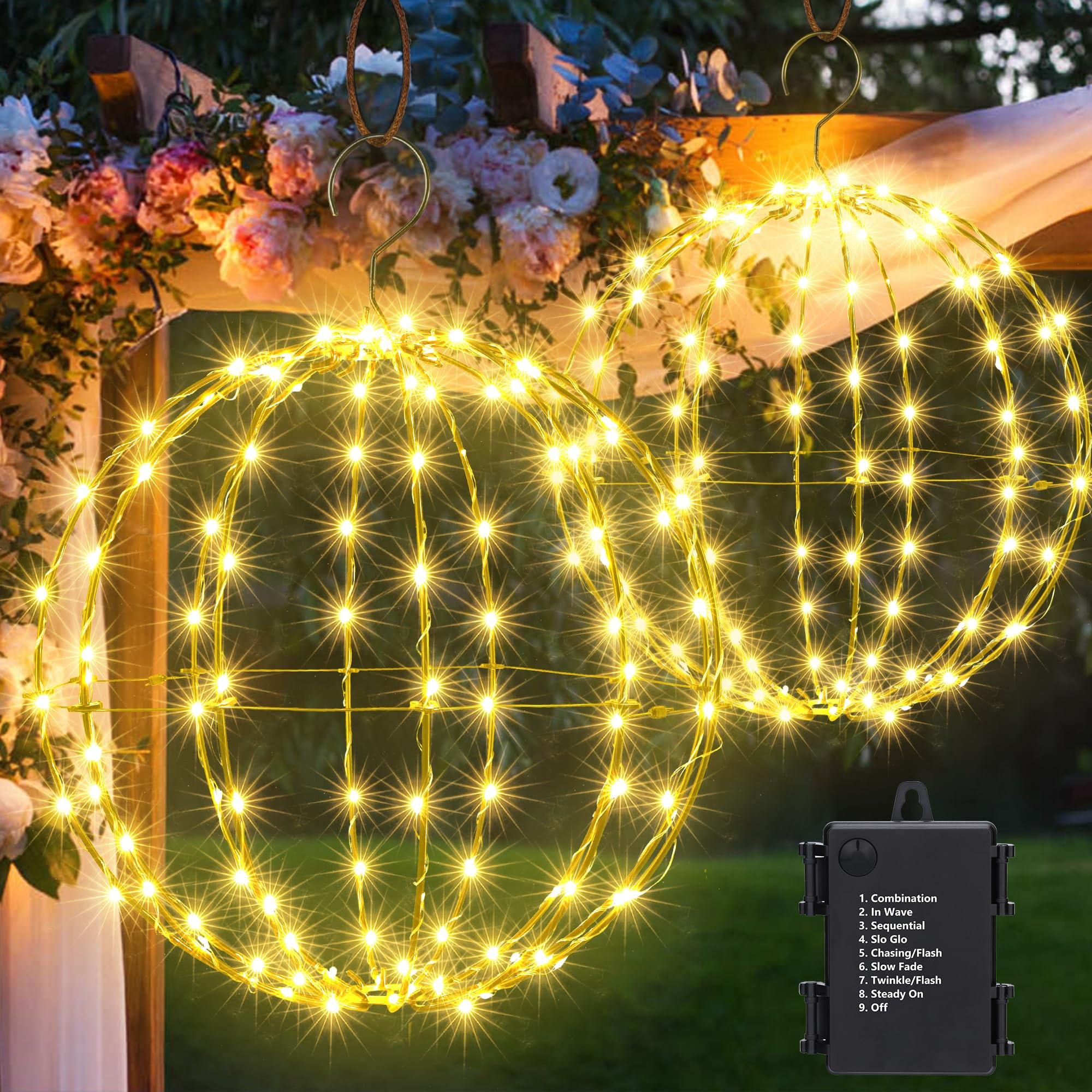 2 Hängekugelleuchten für den Außenbereich – 2 Größen, batteriebetriebene Weihnachts-Garten... | Amazon (DE)