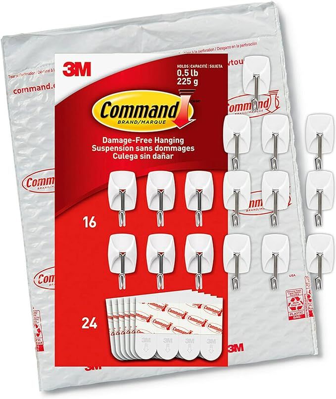 Command Small Wire Hooks, 16-Hooks, 24-Strips, Organize Damage-Free | Amazon (US)