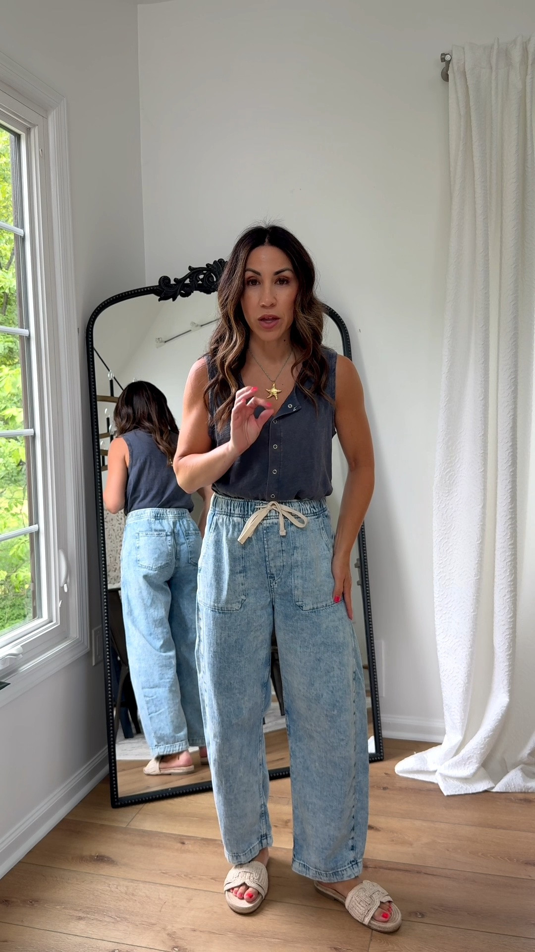 Jeans code SALE. Josh and jeans XS petite. Tank small. Sandals TTS. Necklace code TAMMY20￼

#LTKSaleAlert #LTKOver40 #LTKPetite