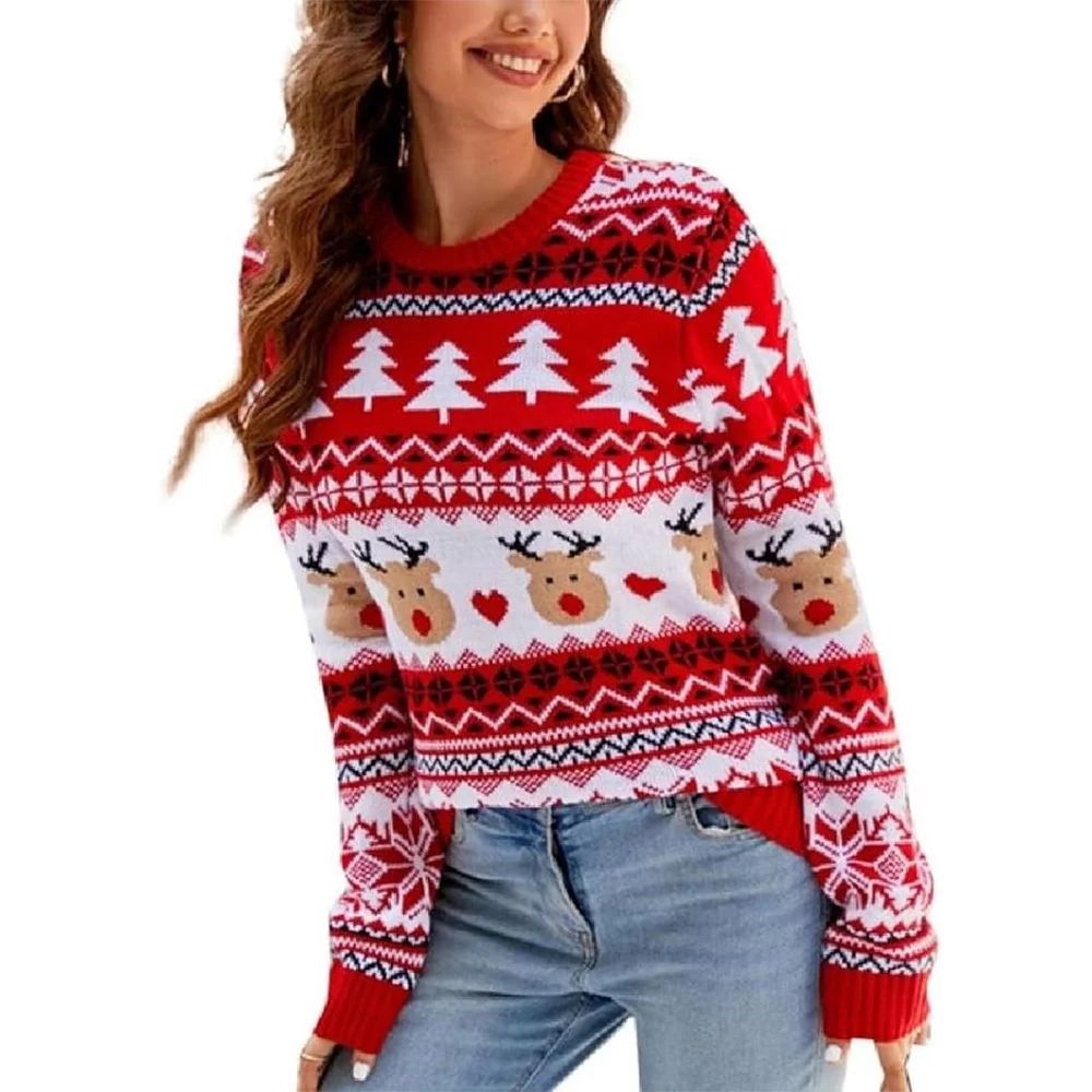SOMER Women's Christmas Sweater Reindeer Xmas Tree Snowflake Festival Ugly Knit Sweater Holiday L... | Walmart (US)