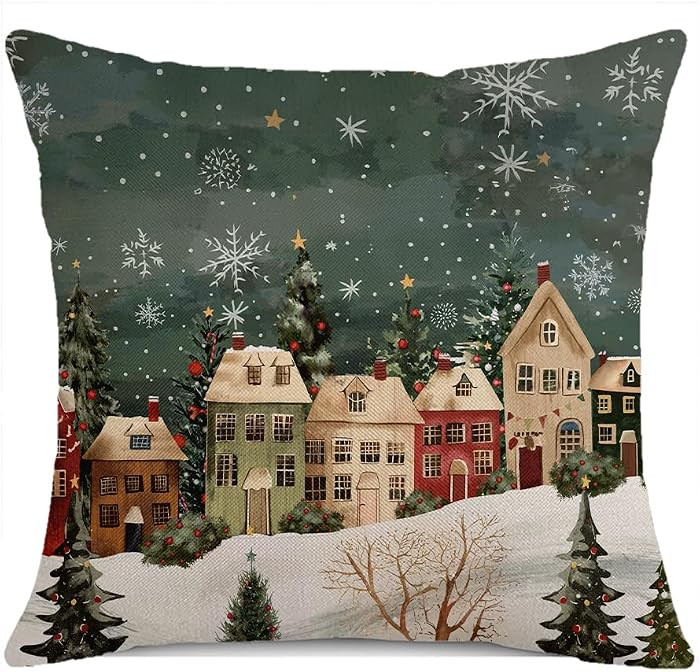 Winter Decorative Rectangle Pillow Cover 18 x 18, Wonderland Forest House Snowflake Vintage Porch... | Amazon (US)