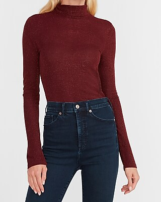 Metallic Mock Neck Long Sleeve Tee | Express