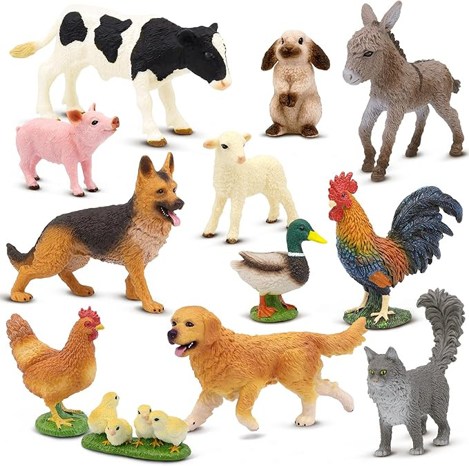 Farm Animals Toy Set, 12 Realistic Small Animal Figurines with Pets, Livestock, Poultry for Kids ... | Amazon (US)