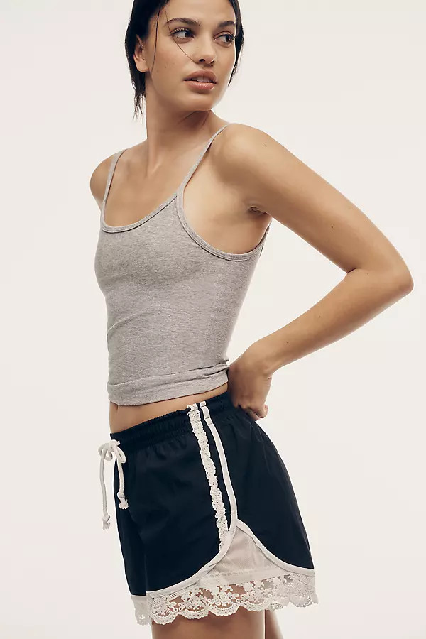 Daily Practice Long Jump Lace-Trim Drawstring Shorts | Anthropologie (US)